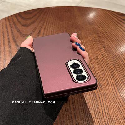 小众高级感酒红色超薄肤感ins适用於三星zfold4手机保护壳新款GalaxyW23高档摺叠屏W22韩国翻盖防摔Fold3保护