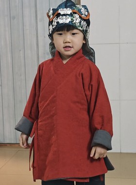 玺儿制作汉服童装 交领夹袄上衣 夹棉 风帽 男女都可穿