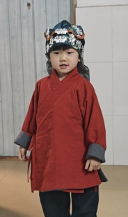 玺儿制作汉服童装 交领夹袄上衣 夹棉 风帽 男女都可穿