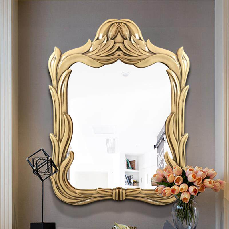欧式复古化妆镜雕花梳妆镜古典卧室楼道壁挂金色客厅玄关装饰镜