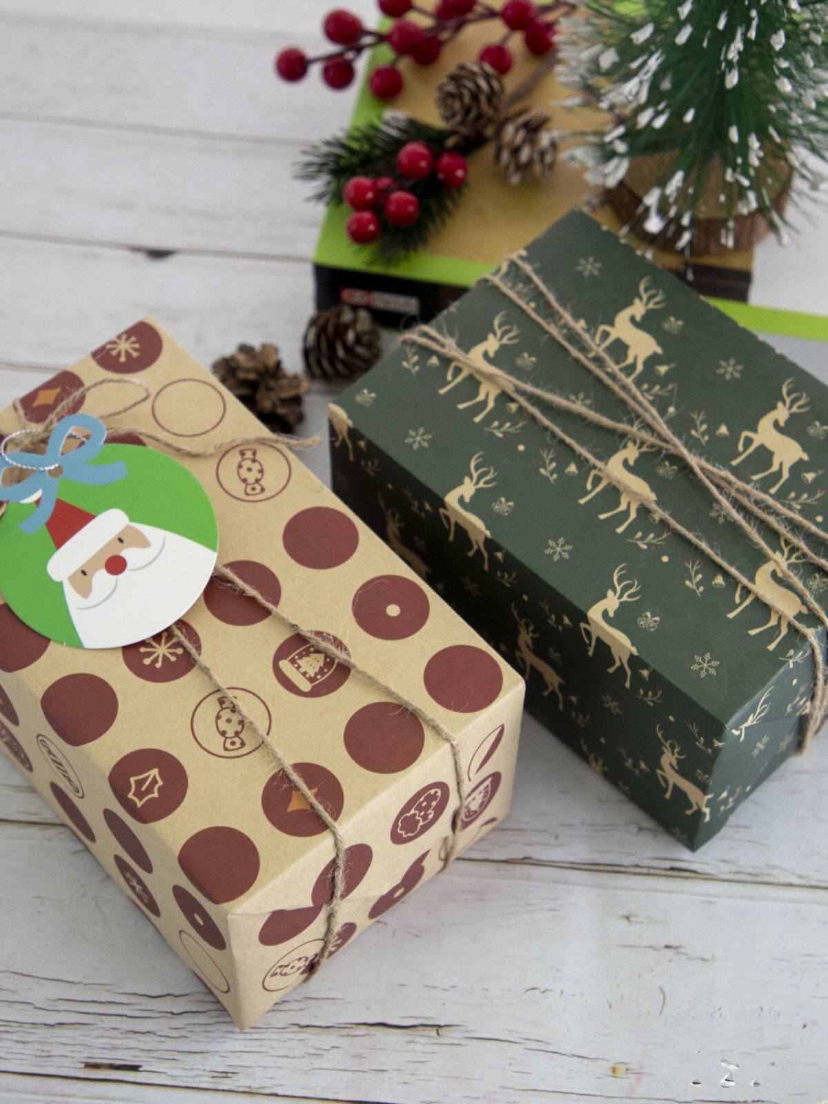 크리스마스 선물 포장지 두꺼운 크래프트 종이 휴일 창조적 인 장식 선물 종이 대마 밧줄 양면 테이프 선물 상자 종이
