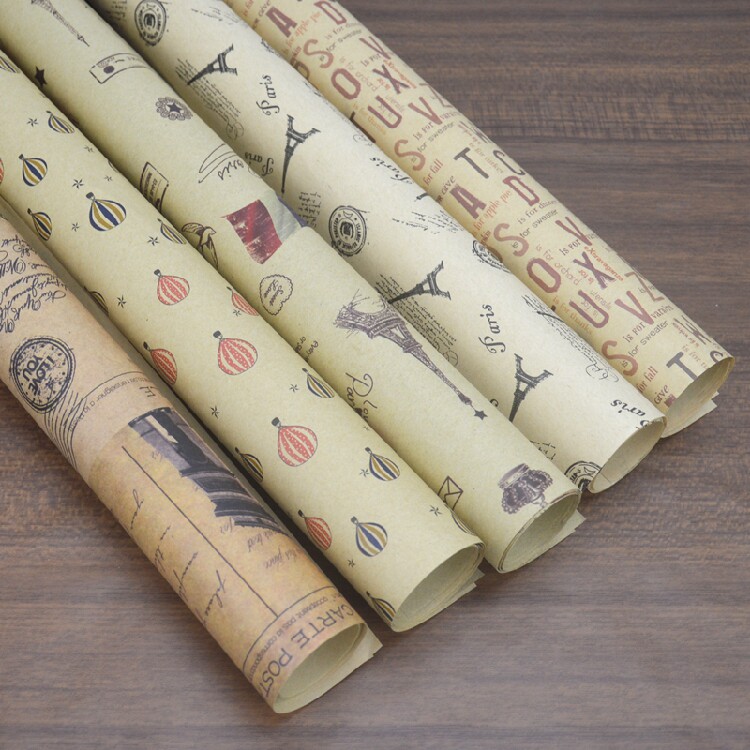 솔리드 컬러 레트로 크래프트 종이 선물 선물 상자 소년을위한 DIY 수제 꽃 꽃다발 스타일 포장지 가방 책 표지 종이