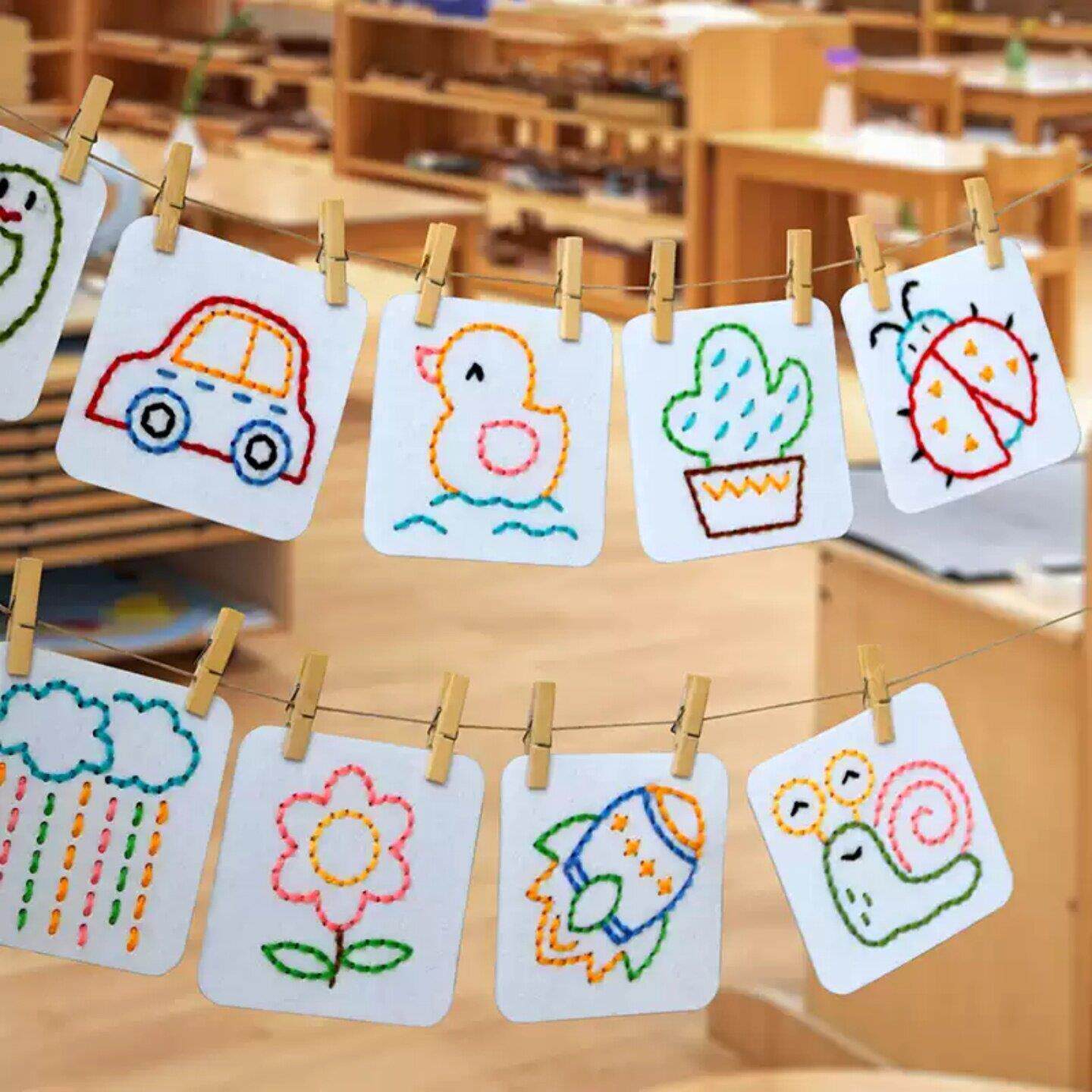 幼儿园环创手工diy蒙氏缝线板