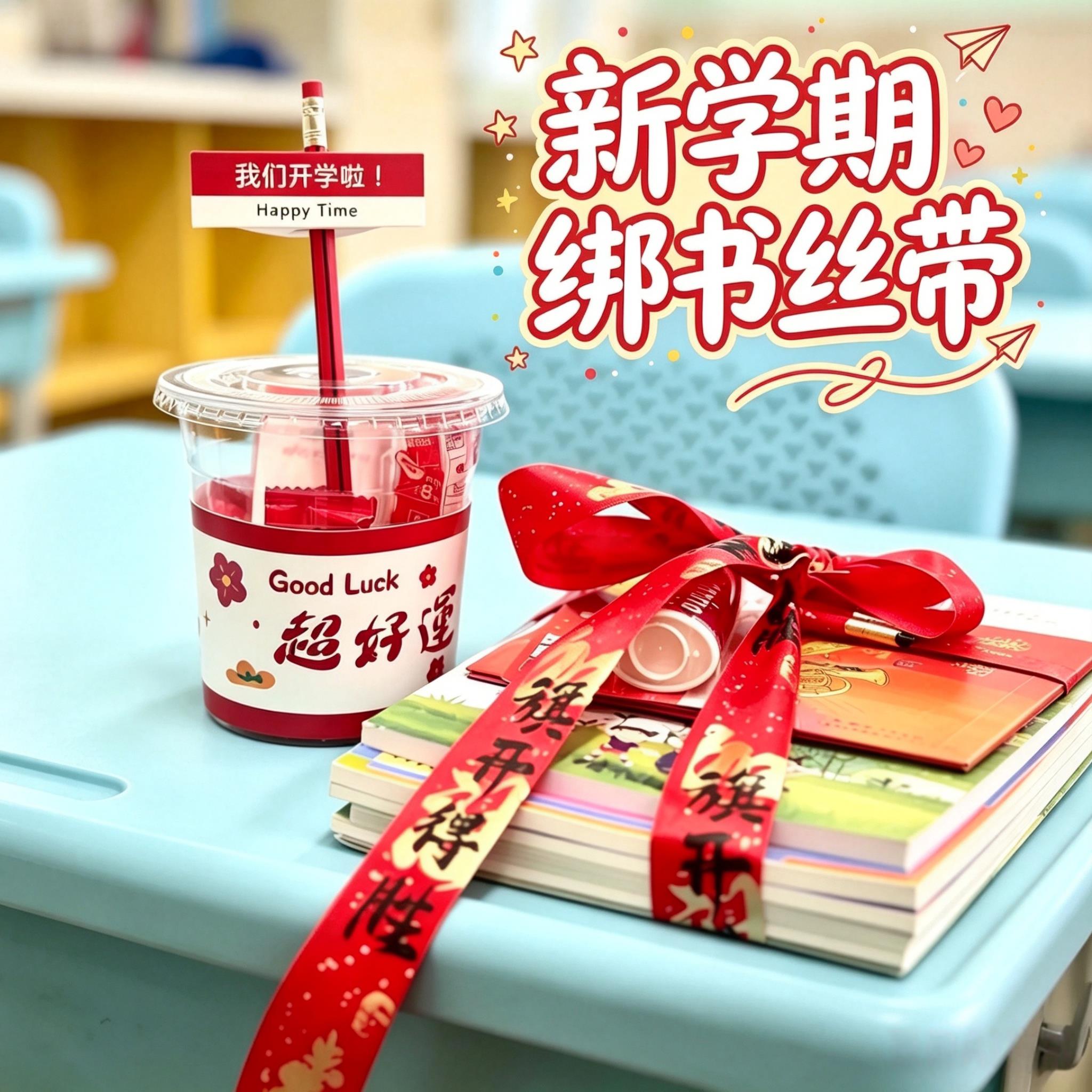 新学期红色绑书丝带创意小礼物盒