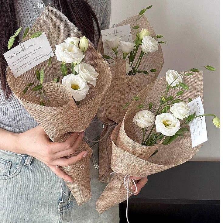 复古彩麻卷亚麻布鲜花花束包装纸