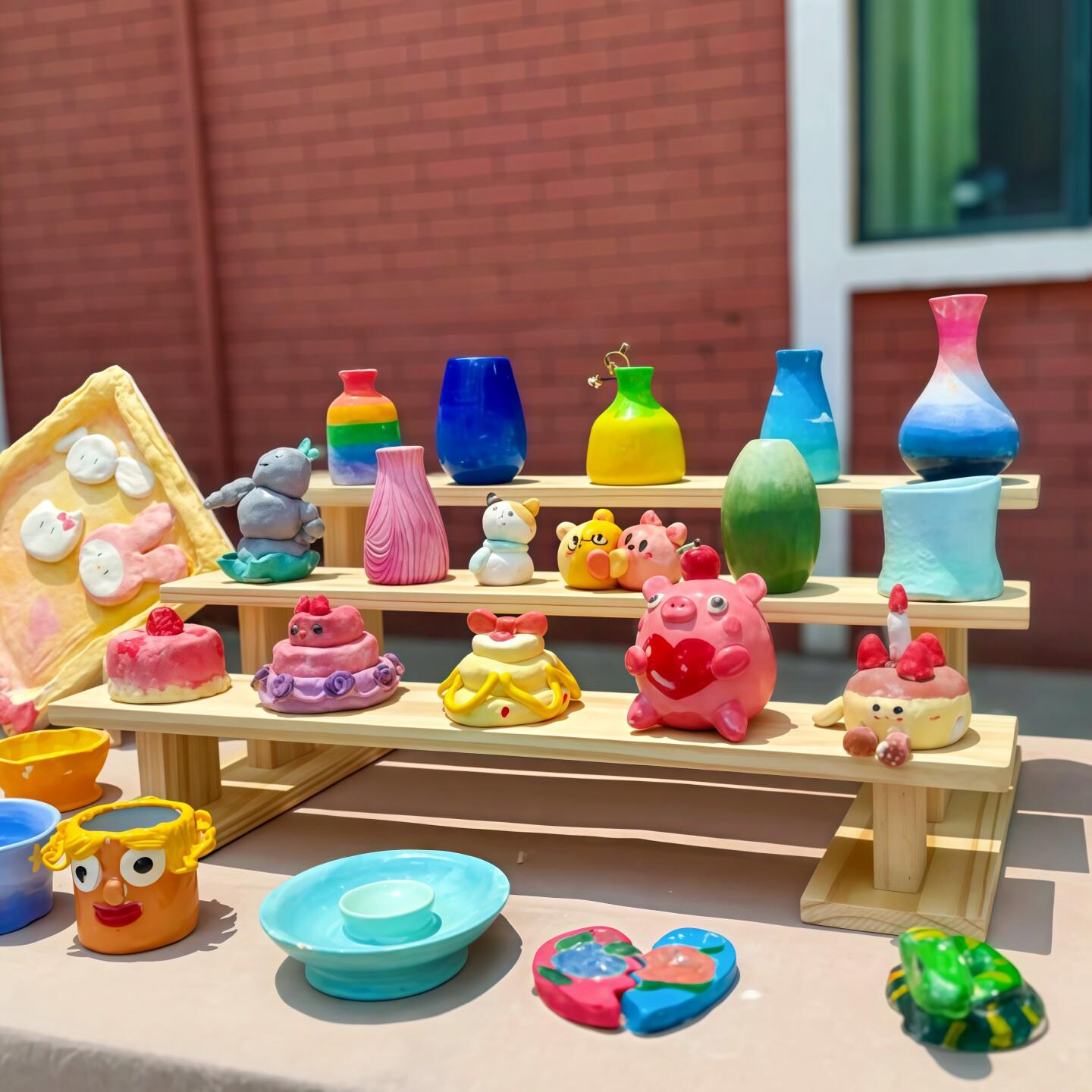 幼儿园环创手工陶泥展示多层架子