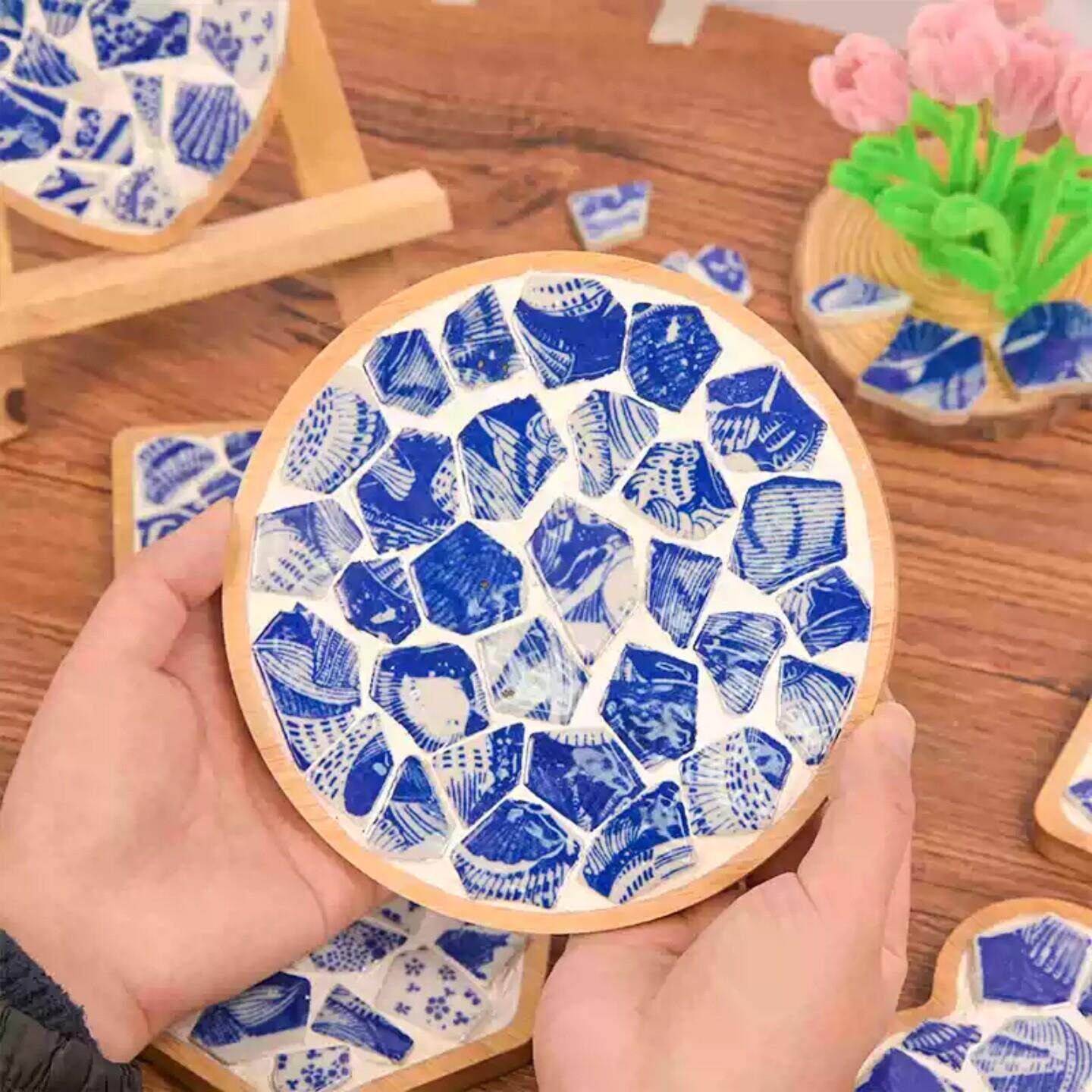 幼儿园青花瓷杯垫diy非遗
