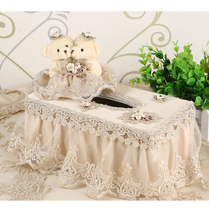 绸缎餐巾纸盒套蕾丝刺绣布艺汽车抽纸盒欧式房间客厅卷纸筒套子