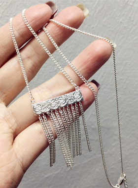 简约气质优雅名族风银色雕花流苏短款项链锁骨链颈链饰品潮人时尚