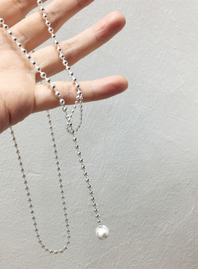 极简风小众设计冷淡风百搭银色拉丝圆球流苏串珠项链毛衣链挂件饰