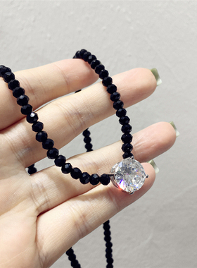 黑色人造水晶锆石项链