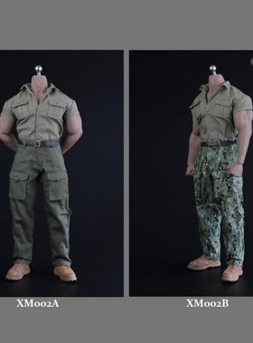 XRF型人坊XM02 1/6 探险家男衬衫便裤AT027/M34/35强壮肌肉素体用