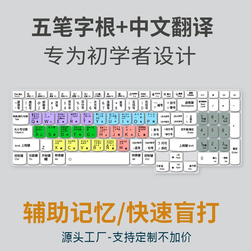 中文汉字翻译功能键硅胶防水笔记本台式键盘保护膜五笔大小写指法