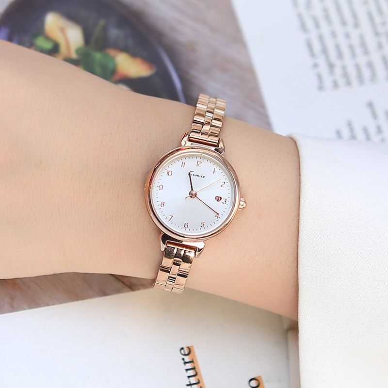 女士手表女小表盘精致细带小巧学生时尚简约气质数字钢带日历小众