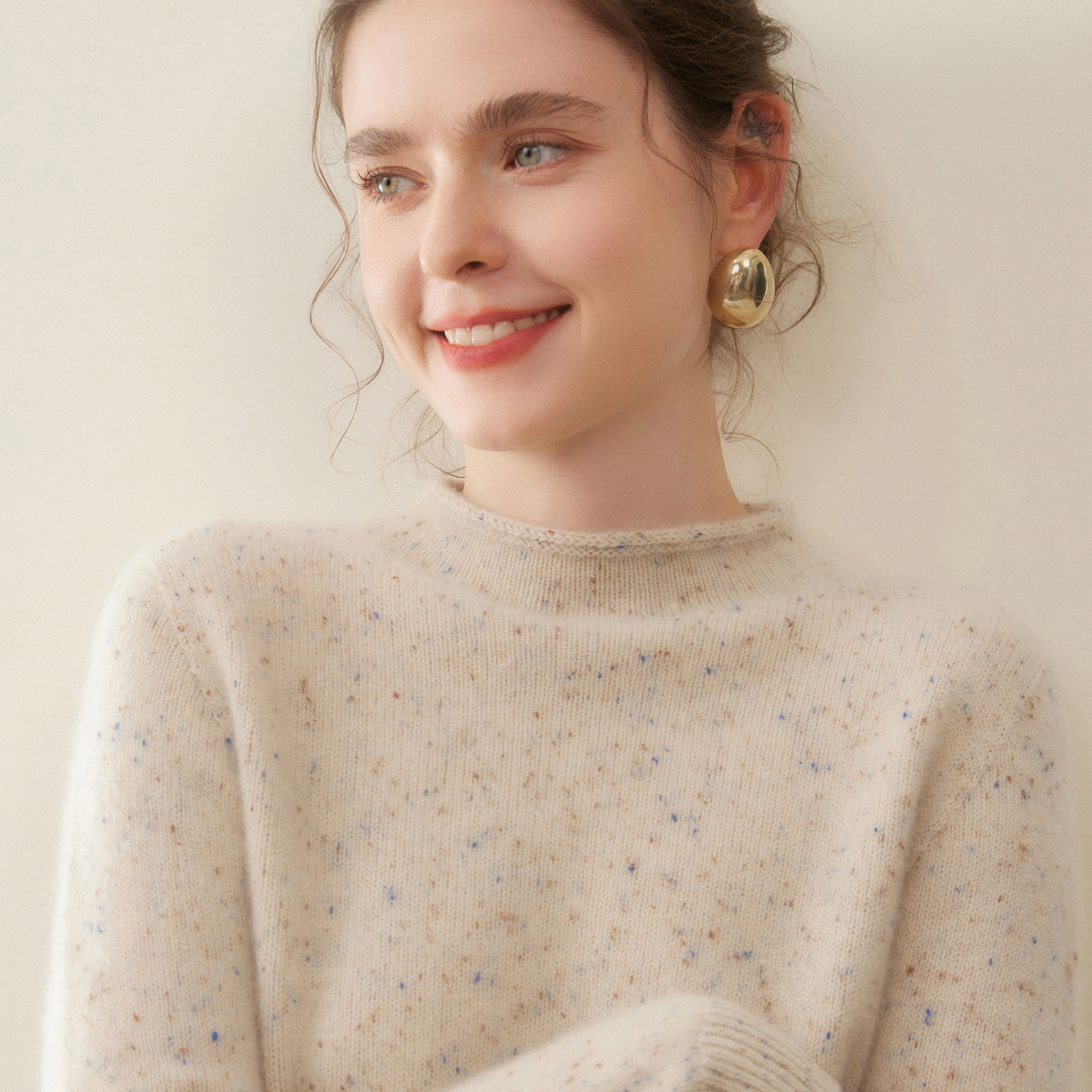 100%纯山羊绒衫女半高领针织衫