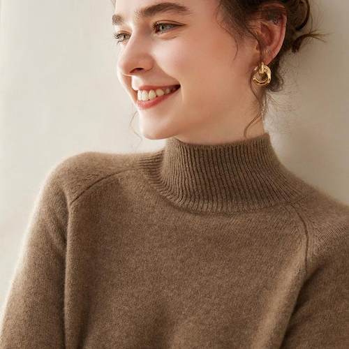 爆款~半高领山羊绒衫女插肩袖