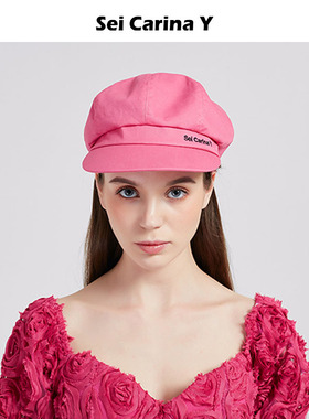Sei Carina Y软顶刺绣贝雷帽子女黄明昊同款百搭秋季新款文艺原创