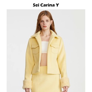 Carina 秋冬季 Sei Y复古翻领羊毛呢外套新款 上衣女时尚 百搭修身