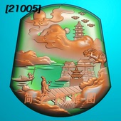 玉雕图梯形山水人物精雕图jdp灰度图bmp浮雕图