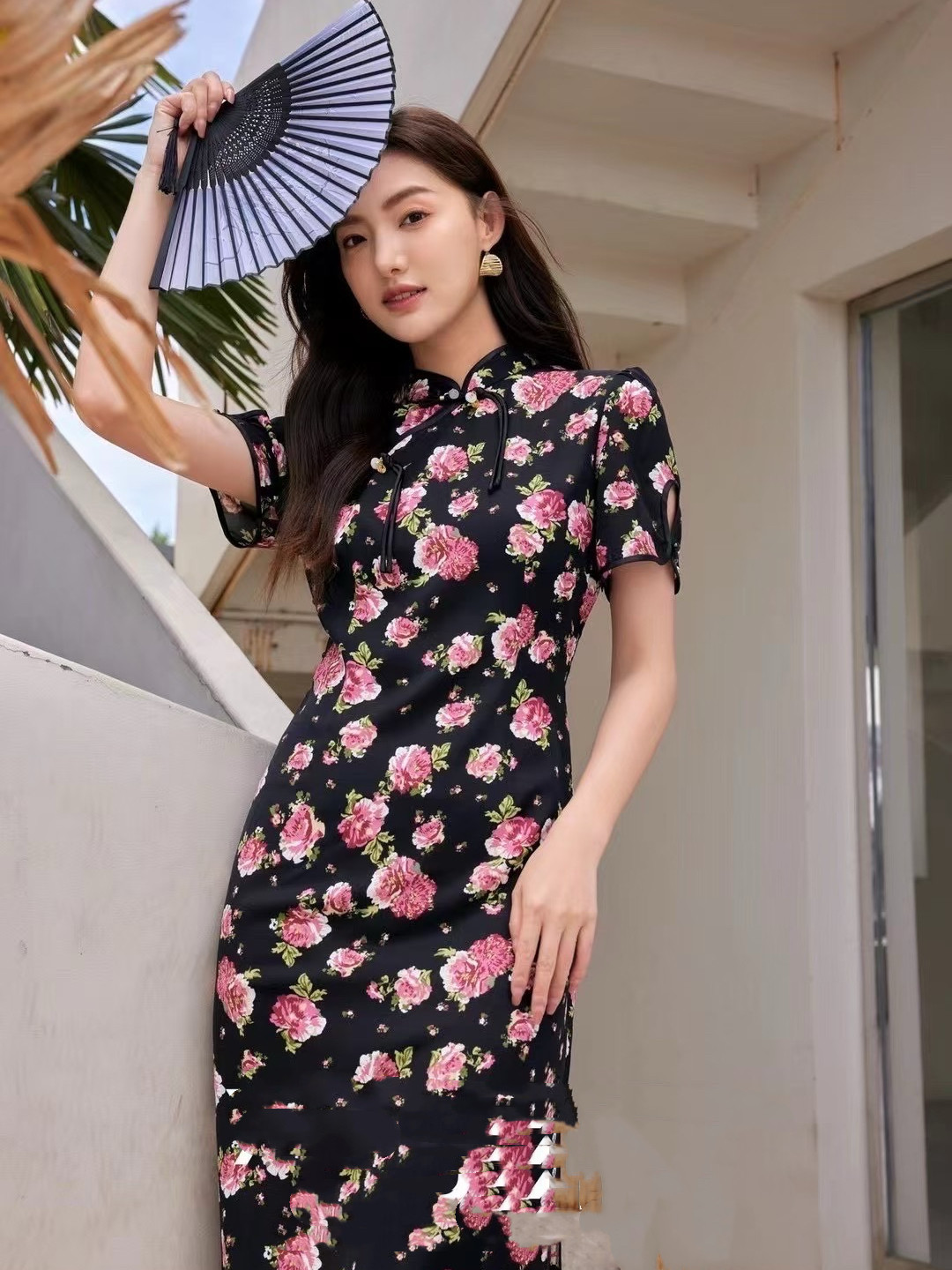 尤西子焕新季时尚新中式国风元素缎面提花高级感 修身显瘦连衣裙