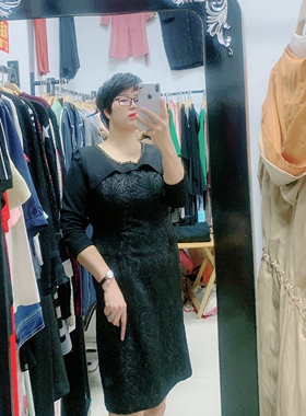 双十一 乔帛求偶冬大码黑色连衣裙 OL修身显瘦通勤气质优雅捡漏