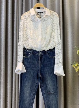 奥特撤柜尤西子秋2件套蕾丝小码白色衬衫  OL风精致优雅通勤气质