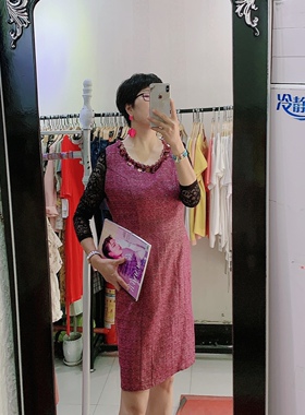 奥特撤柜 乔帛春大码蕾丝拼接连衣裙 OL风修身显瘦通勤百搭捡漏