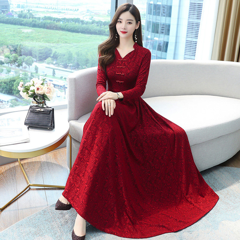 旗袍改良版连衣裙春秋装2020年新款女流行长裙大牌轻奢名媛高端庄