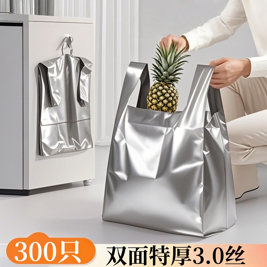 特厚垃圾袋家用手提式加厚银色厨房卫生间背心式8升10L塑料袋中号