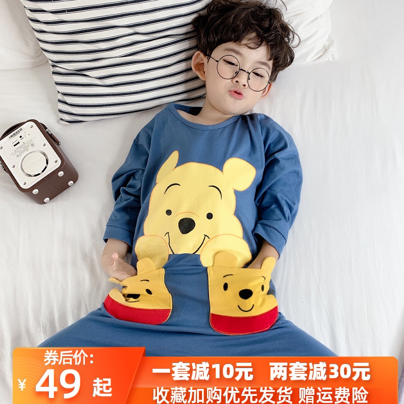 儿童连体睡衣春秋季秋冬薄款男童小童大童长袖纯棉宝宝家居服防踢