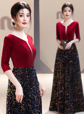 红色高端敬酒晚礼服女高级感宴会轻奢大合唱演出长裙钢琴演奏指挥