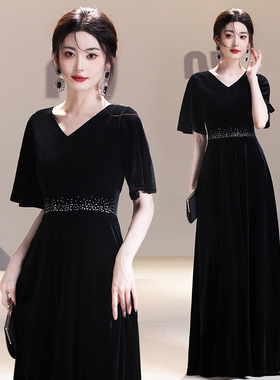 大合唱团钢琴表演黑色指挥服装年会主持人女演出服晚礼服长裙成人