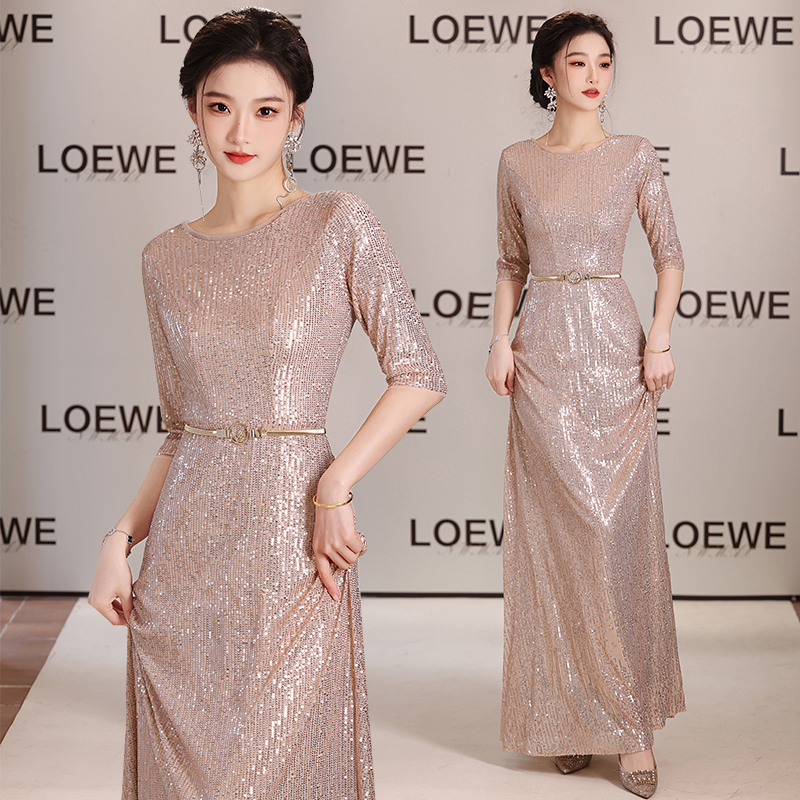 高端晚礼服女高级感轻奢亮片主持人成人礼订婚大合唱演出服女长裙