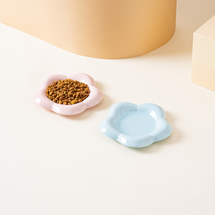 猫咪食碗宠物饮水碗不湿嘴小猫碗陶瓷花朵碗猫碗大口径浅口猫餐盘
