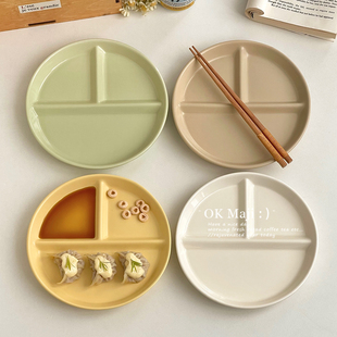 2025新款 早餐分格盘陶瓷饺子盘带醋碟家用减脂分餐盘211分格餐盘