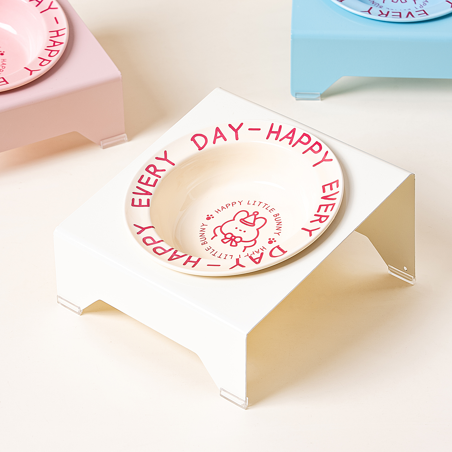 卡通护颈猫碗架加高宠物飞碟碗