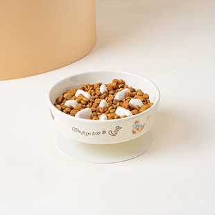 狗狗专用慢食碗陶瓷猫咪水碗高脚宠物用品小狗舔舔盘狗饭碗猫猫碗