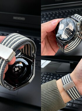 华强北优选】适用华为gt6手表带watch5高密度4不锈钢22MM条纹磁吸