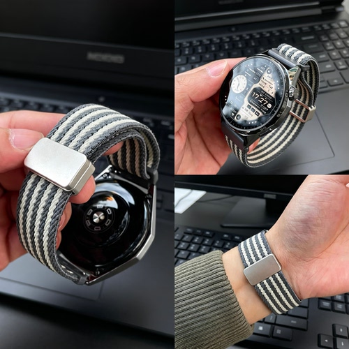 华强北优选】适用华为gt6手表带watch5高密度4不锈钢22MM条纹磁吸