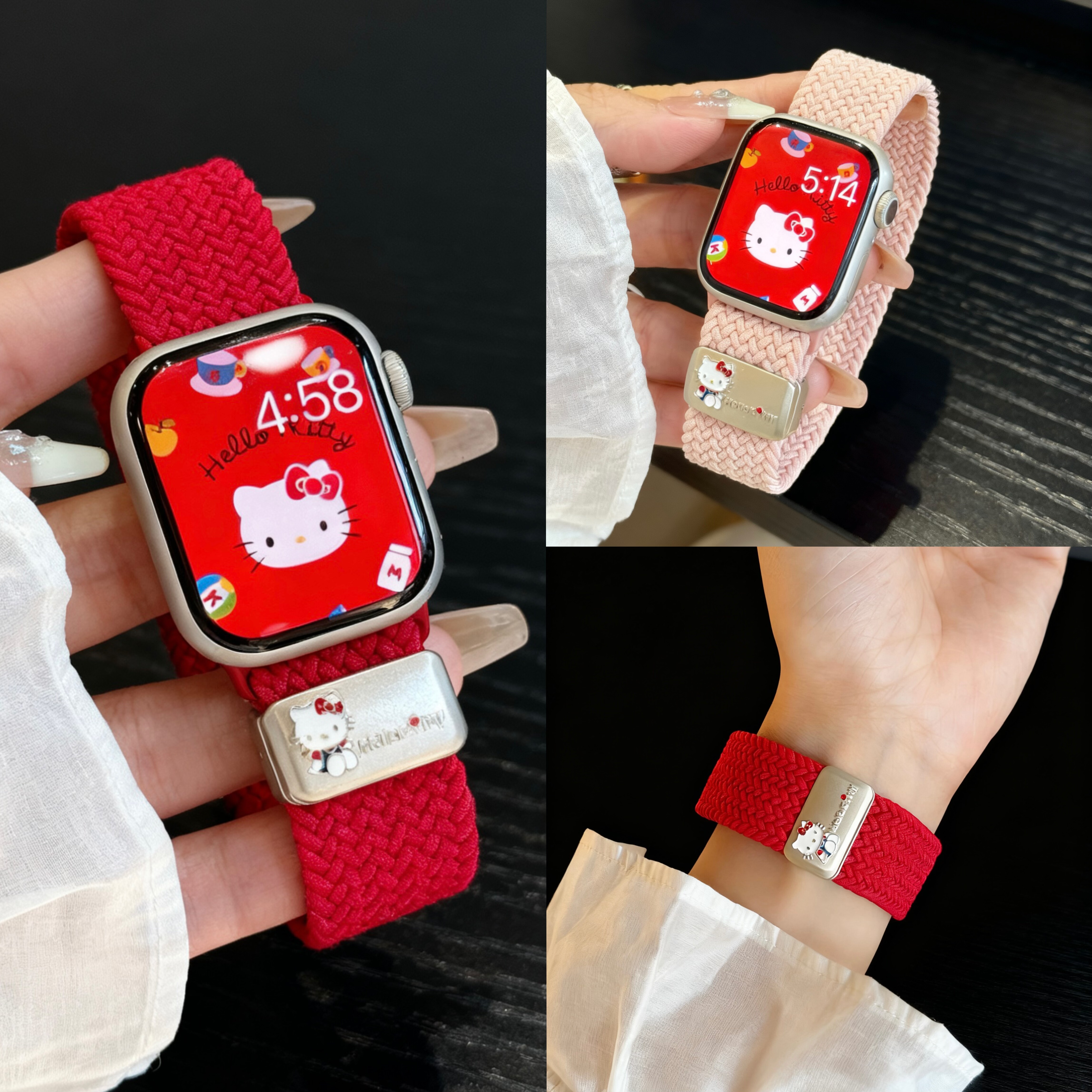 【新年红】适用苹果s11手表S10表带iwatchs9华强北磁吸编织手表带