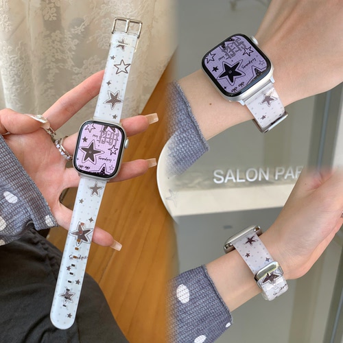 适用苹果applewatch11手表s10s98765表带华强北CD20X韩系星星针扣