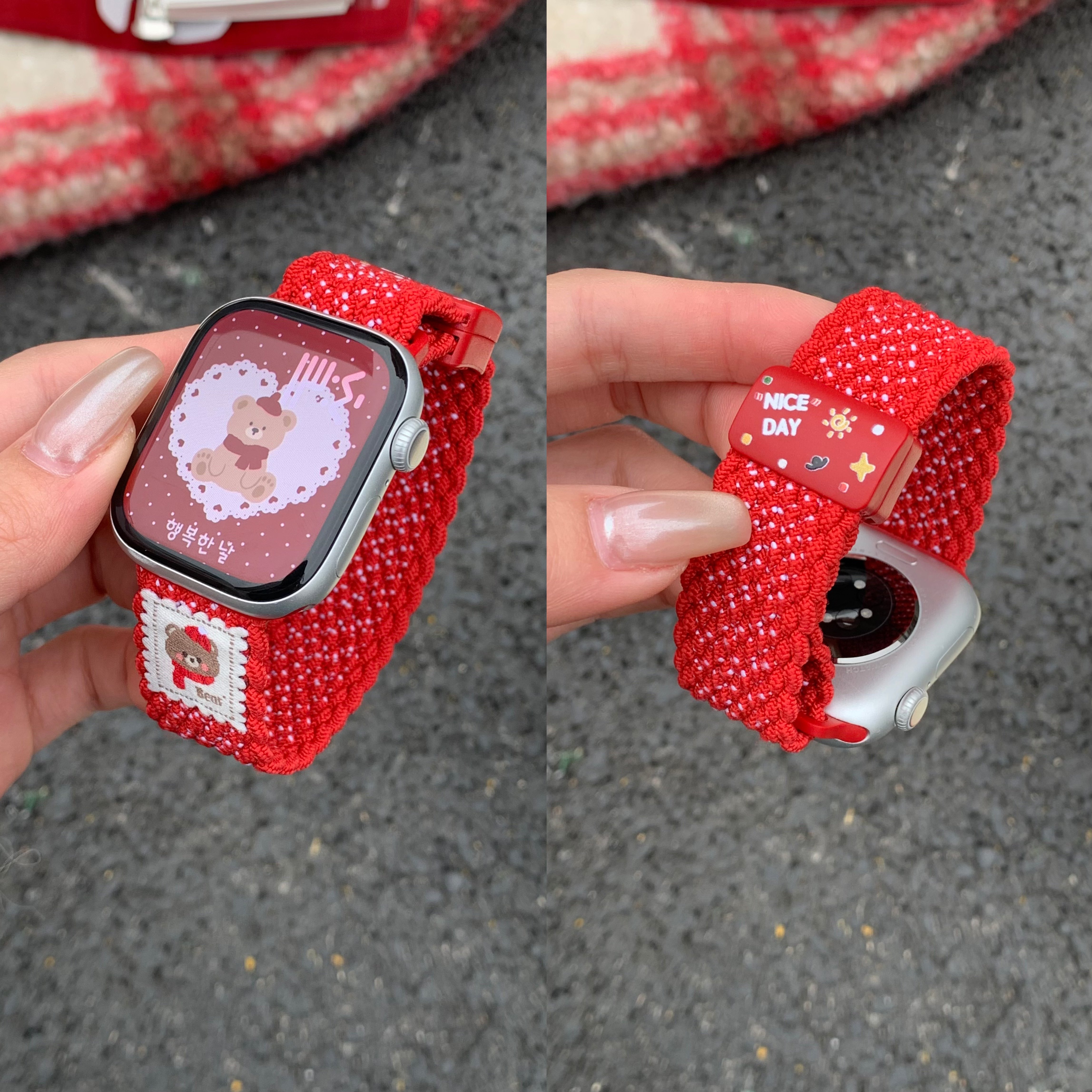 【新年红】适用苹果s11手表S10表带iwatchs9华强北磁吸编织手表带