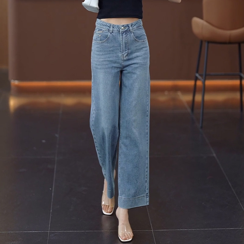 舒适软牛仔阔腿裤女秋冬新款小个子九分裤时尚百搭高腰窄版直筒裤,女装/女士精品,牛仔裤,淘宝优惠券,粉丝福利购,淘宝优惠卷