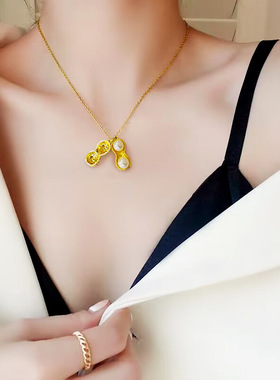 品质天然珍珠花生吊坠镀14K金色项链女高级感小众轻奢锁骨链时尚