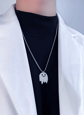 欧美个性钛钢幽灵吊坠项链