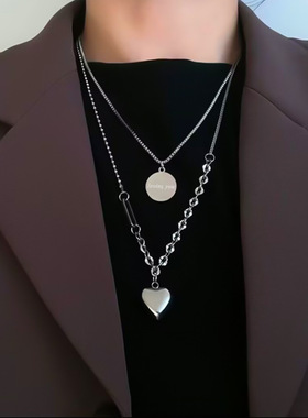 ins风爱心拼接双层项链