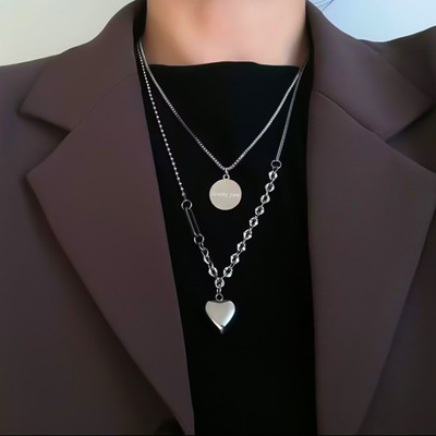 ins风爱心拼接双层项链