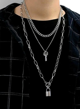 冷淡风钥匙拼接多层链条项链