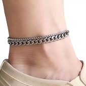 欧美跨境简约原宿钛钢脚链冷淡风嘻哈不掉色情侣脚饰时尚 配饰 男士