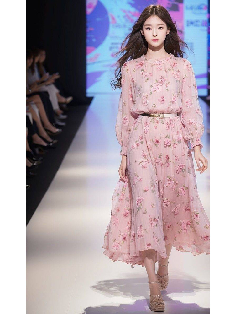  Pink dress [counter foreign temperament foreign trade luxury/high -end international big -name clear warehouse explosion model/Guangzhou thirteen line European goods European station/real silk chiffon]+XL  